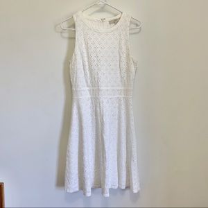 Ann Taylor Loft White Eyelet Fit and Flare Dress